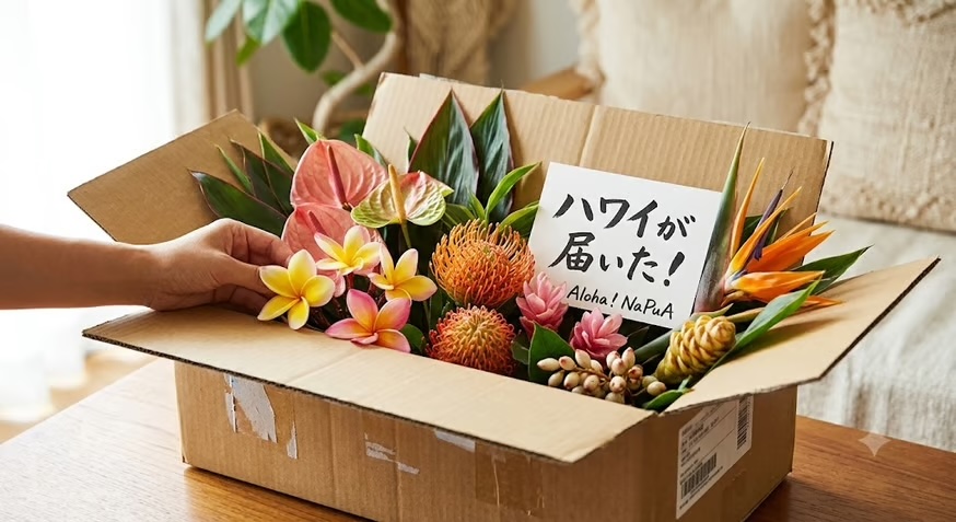 【開封動画】ハワイを感じるトロピカルなお花が届きました｜NaPuA こんな感じで届きます！ | 三重県 津市 ハワイアン フラワー 花屋 NaPuA ナプア 各種フラワーレッスン 通信販売